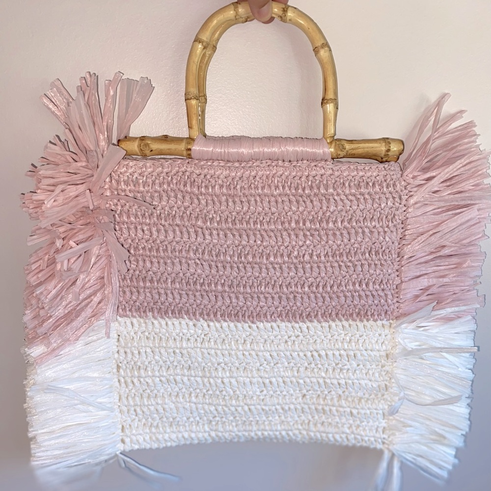 NWOT Caterina Bertini Colorblocked Fringe Tote Bag
